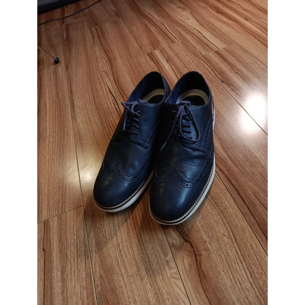 Cole Haan Mens Wingtip Oxford Lace Up Shoes Navy Leather Grand Zero Original 10M